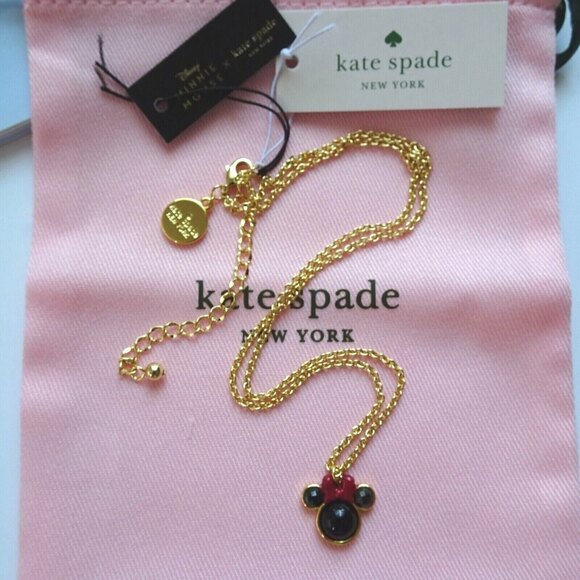 New Disney x Kate Spade Minnie Mouse Necklace Pendant Goldtone With Dust Bag - Picture 3 of 12
